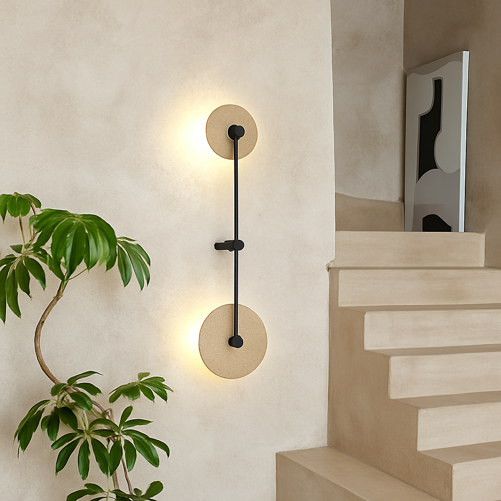 applique murale vintage en pierre naturelle ronde avec led intégrée - vue 3 sur 6