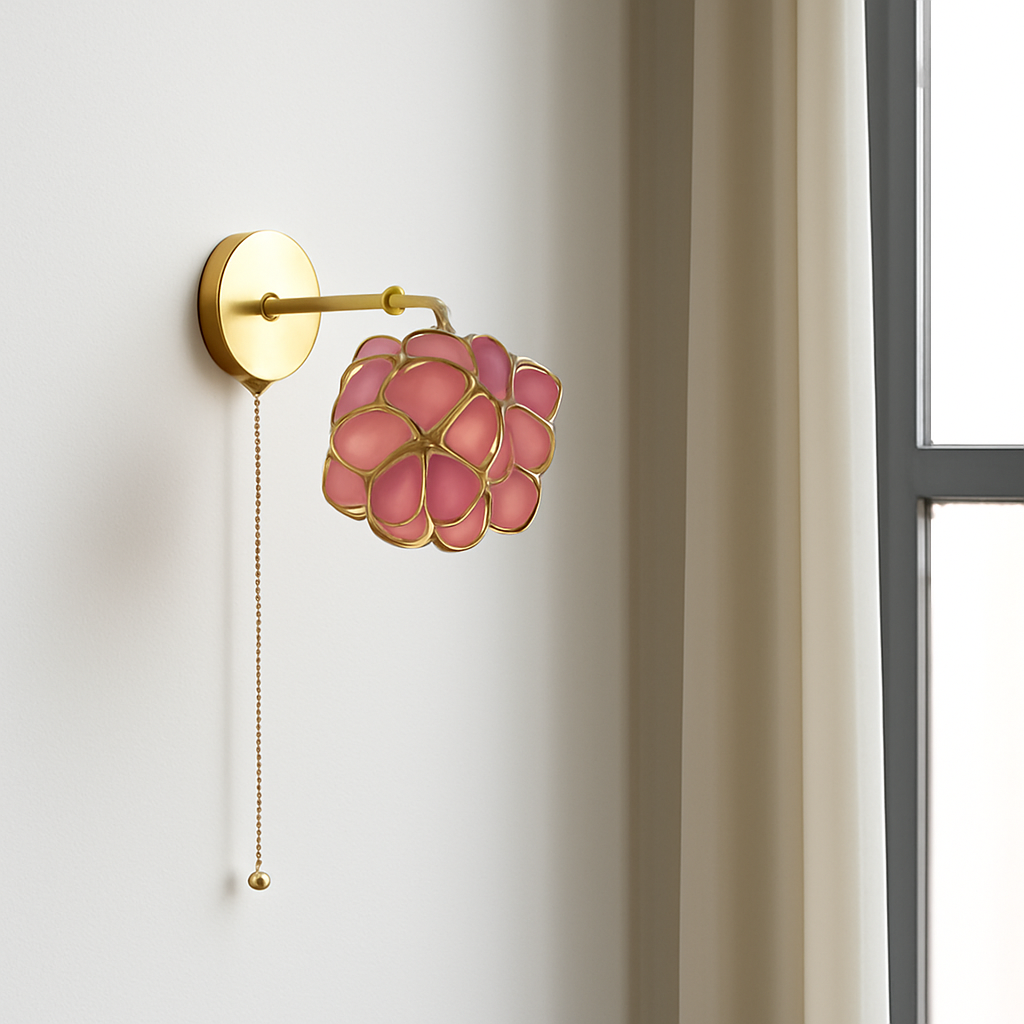 applique murale vintage interrupteur à chaînette style nordique fleurs roses - vue 7 sur 23