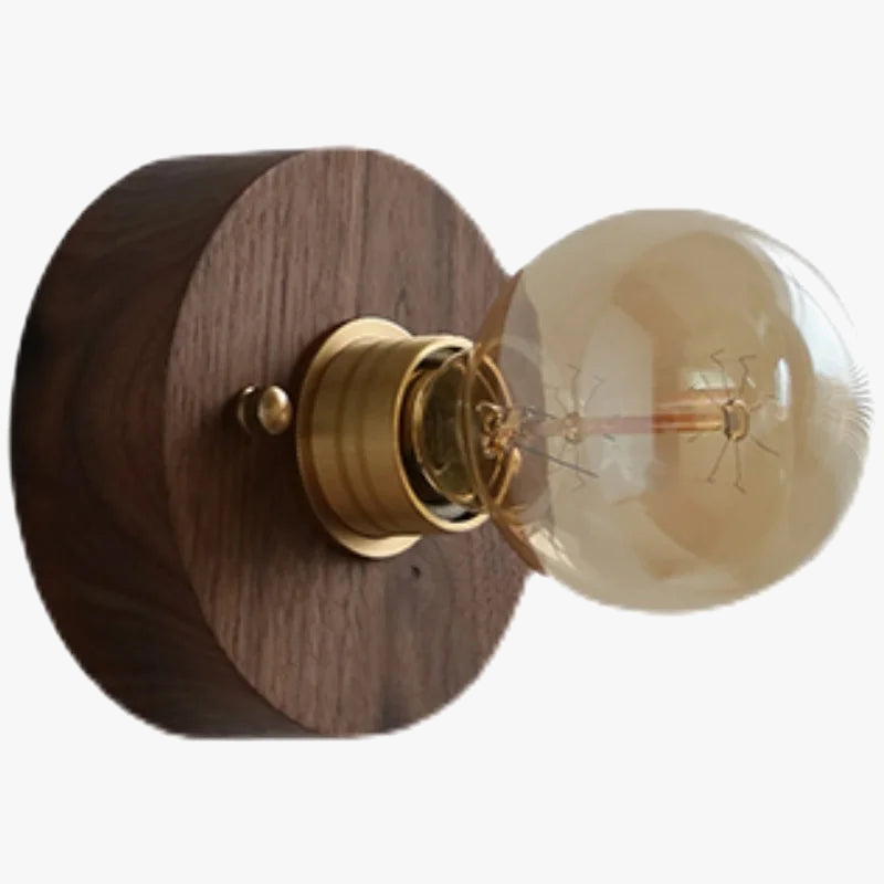 Applique murale vintage japonaise en bois et cuivre avec interrupteur à chaîne