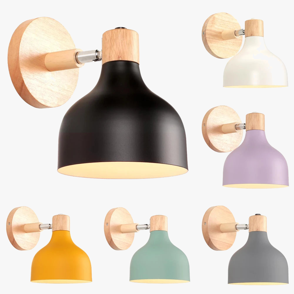 Appliques murales nordiques Macaron en bois lampe de chevet de chambre à coucher applique murale moderne abat-jour tête de direction E27 luminaire domestique E27