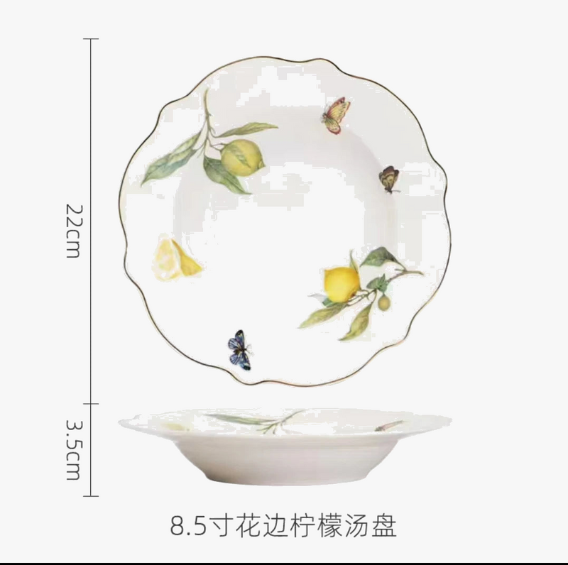 Assiette ceramique motif citron style europeen cuisine