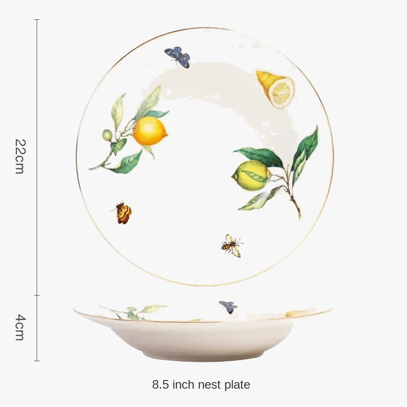 Assiette ceramique motif citron style europeen cuisine