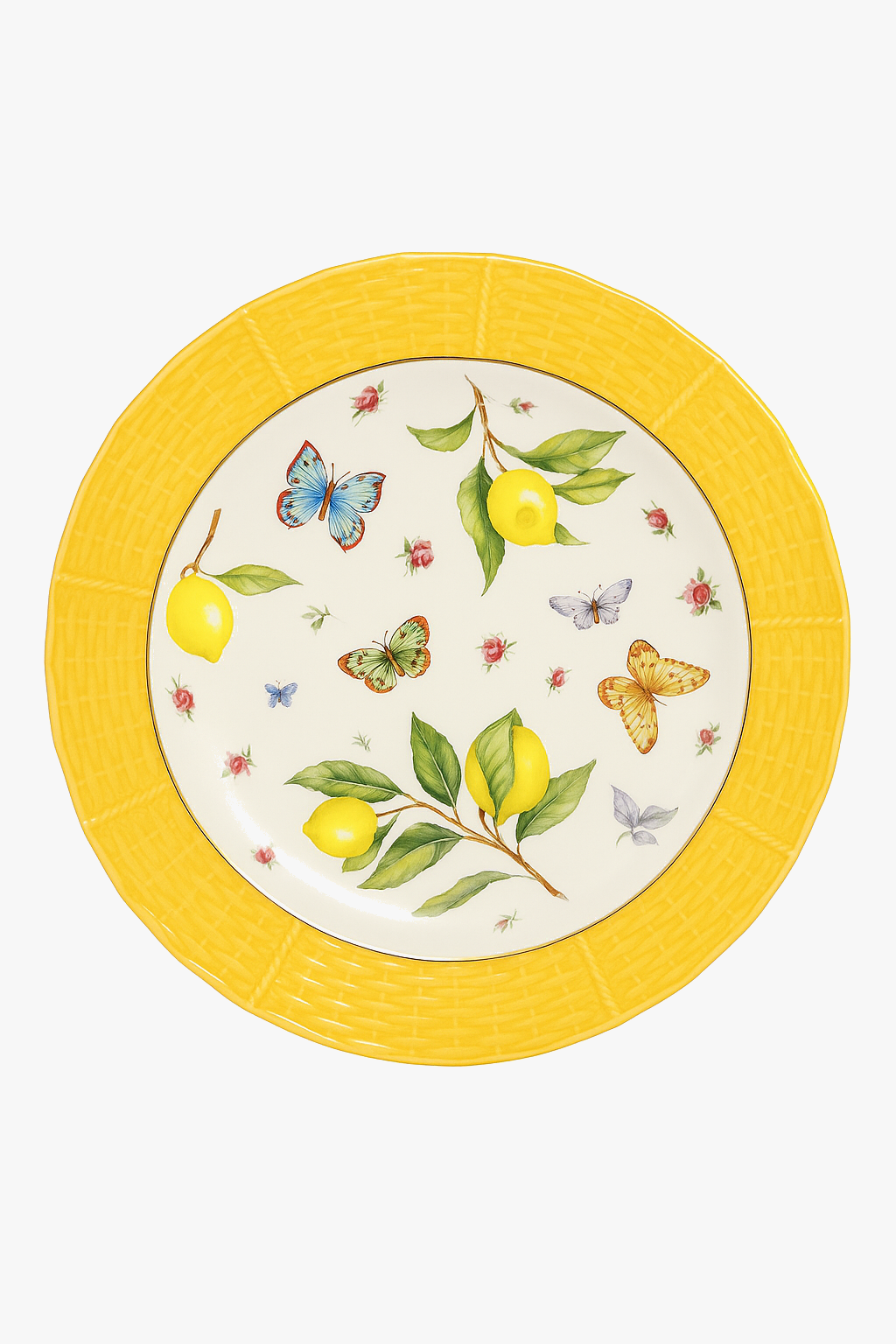 European-style ceramic plate with lemon motif for fruits and desserts