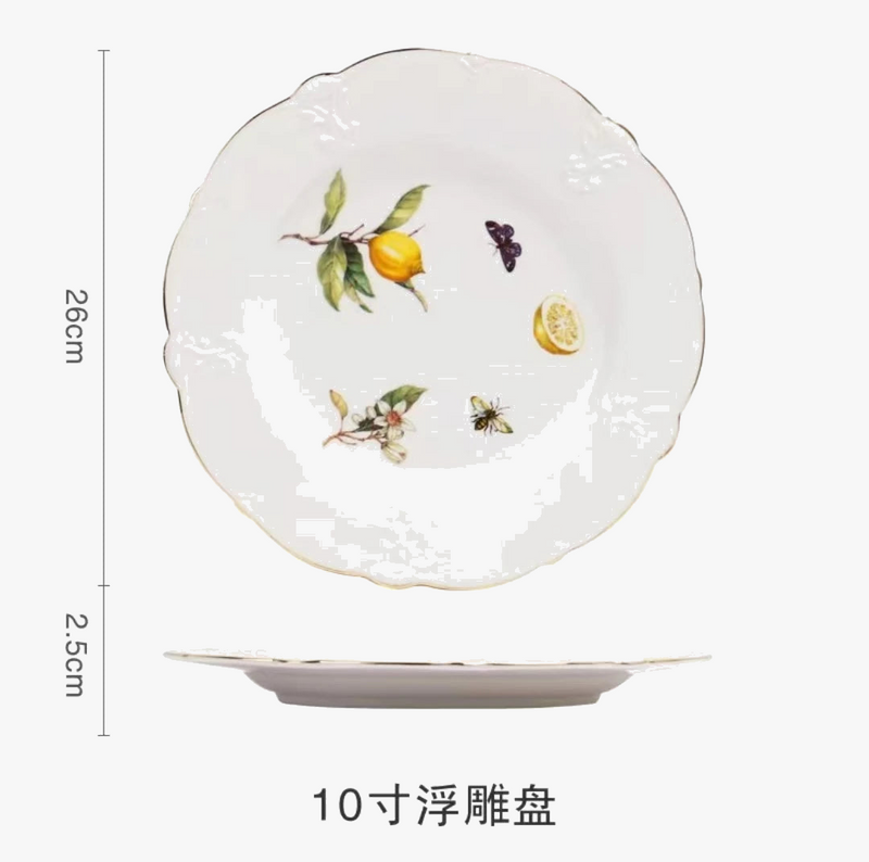 Assiette ceramique motif citron style europeen fruits desserts
