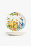 Assiette ceramique motif citrouille et lapin style jardin