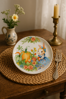 Assiette ceramique motif citrouille et lapin style jardin