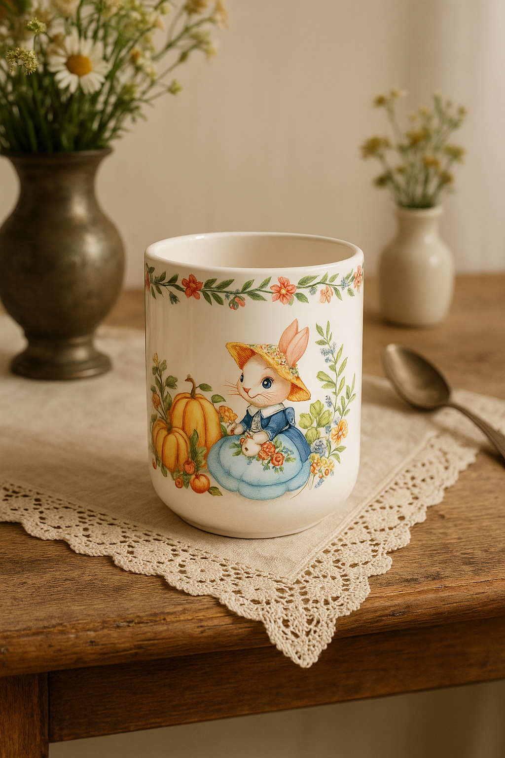 Assiette céramique motif citrouille et lapin style jardin - vue 3 sur 3