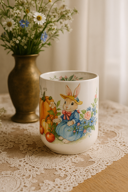 Assiette ceramique motif citrouille lapin style jardin