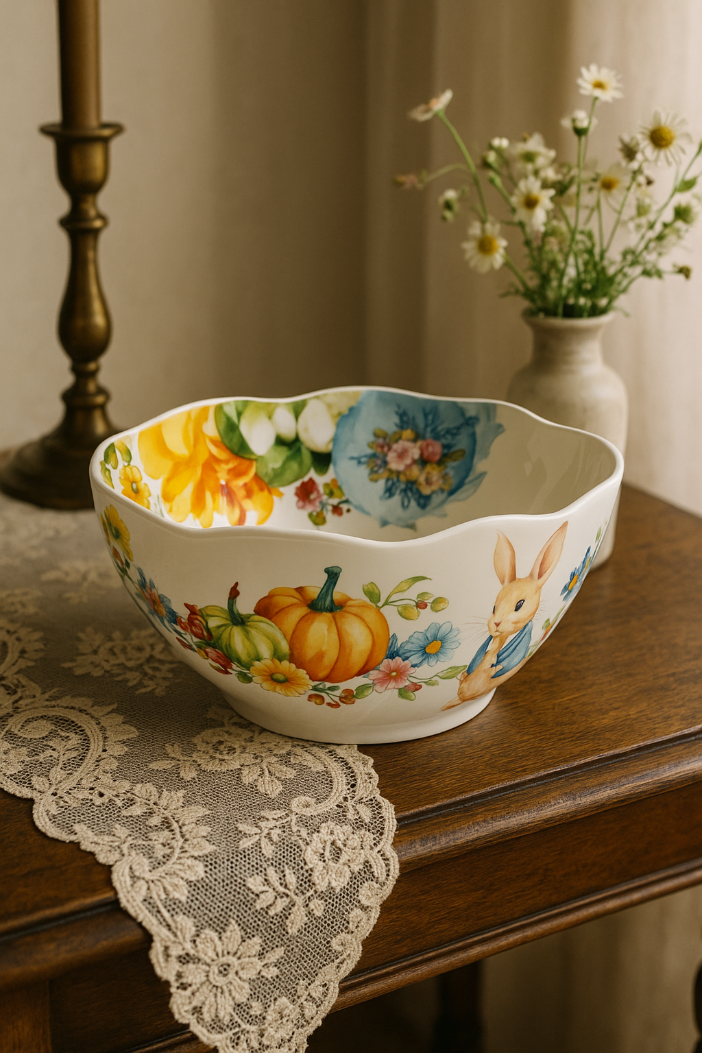 Assiette ceramique motif citrouille lapin style jardin - vue 3 sur 3