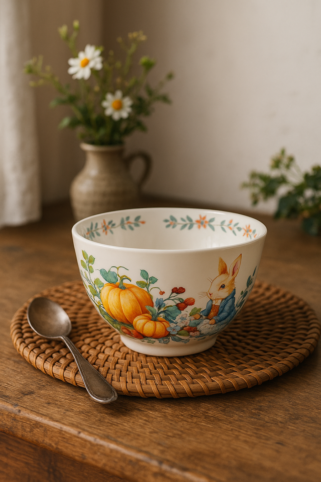 Assiette ceramique motif citrouille lapin style jardin - vue 3 sur 3