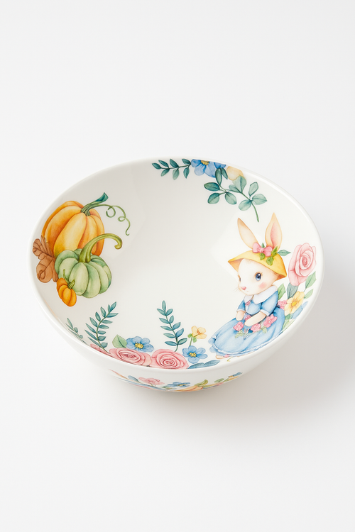 assiette ceramique motif citrouille lapin style jardin mignon