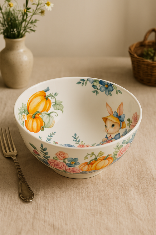 assiette ceramique motif citrouille lapin style jardin mignon
