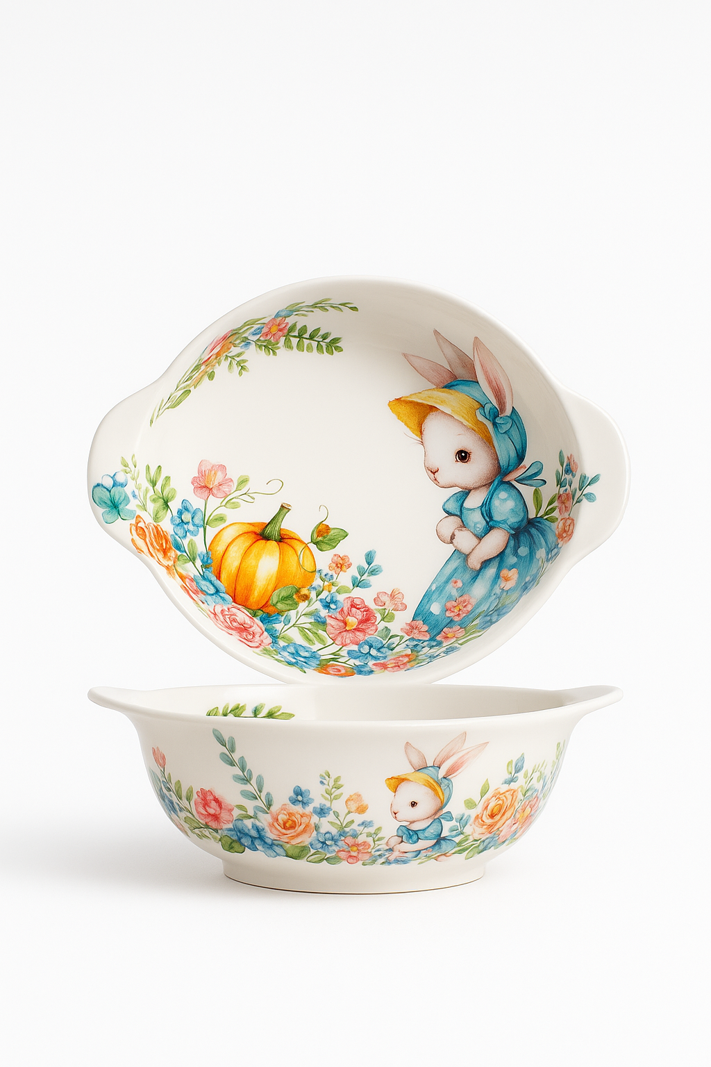Assiette céramique motif citrouille lapin style jardin mignon - vue 2 sur 3