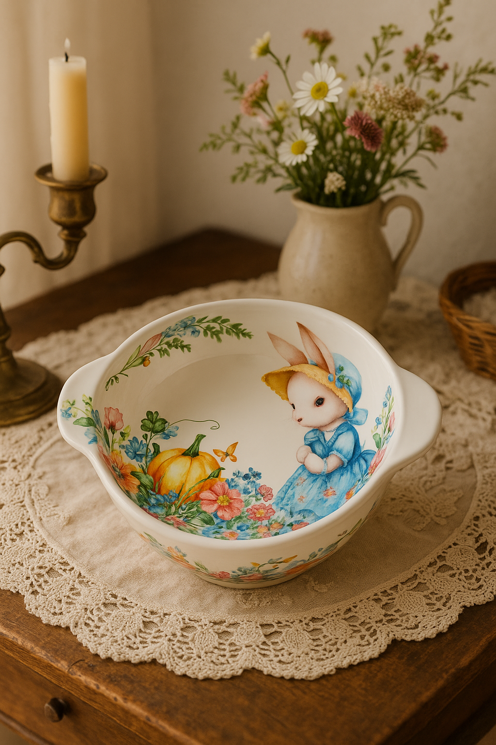 Assiette céramique motif citrouille lapin style jardin mignon - vue 3 sur 3