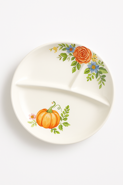Assiette ceramique motif citrouille lapin style jardin mignon