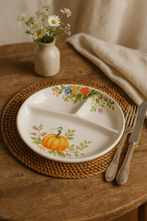 Assiette ceramique motif citrouille lapin style jardin mignon