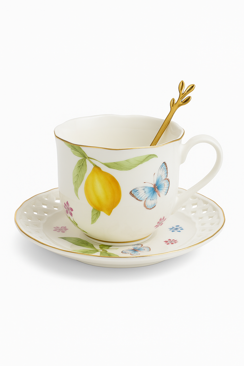 Assiette ceramique style europeen motif citron elegant table - vue 3 sur 2