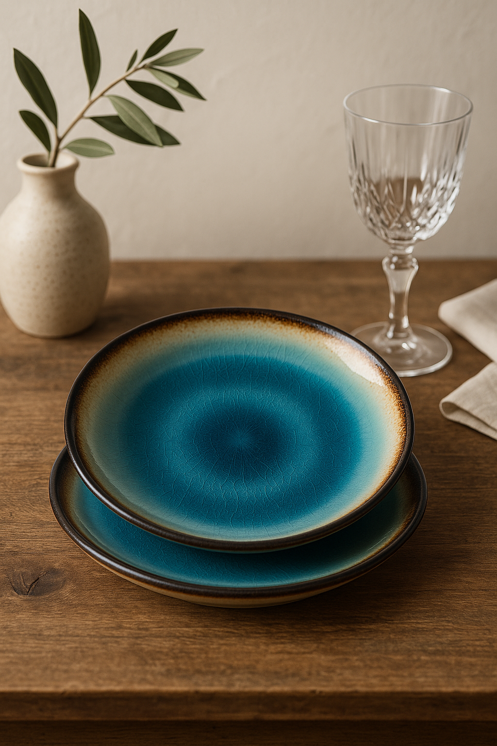 Assiette ceramique style japonais glacure craquelee repas - vue 3 sur 3