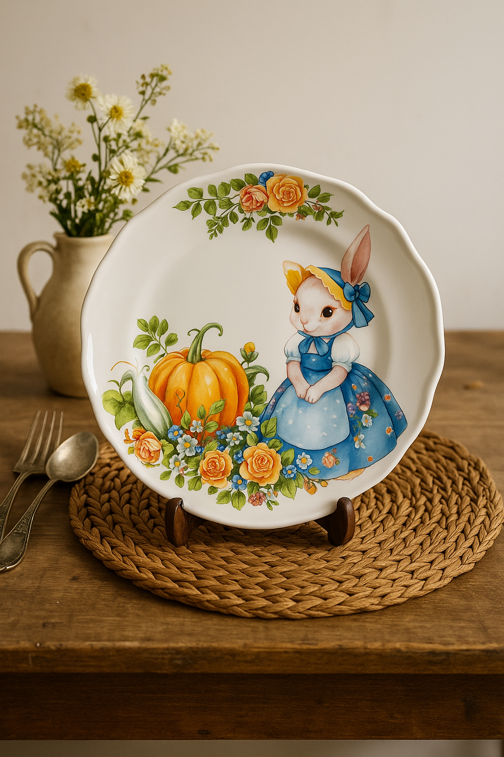 Assiette céramique style jardin motifs lapin citrouille - vue 3 sur 3