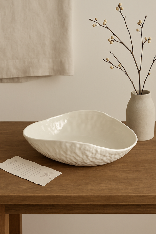 Assiette céramique texturée forme ondulée irrégulière design