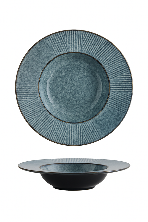 Assiette creuse céramique style chapeau paille japonais rayures