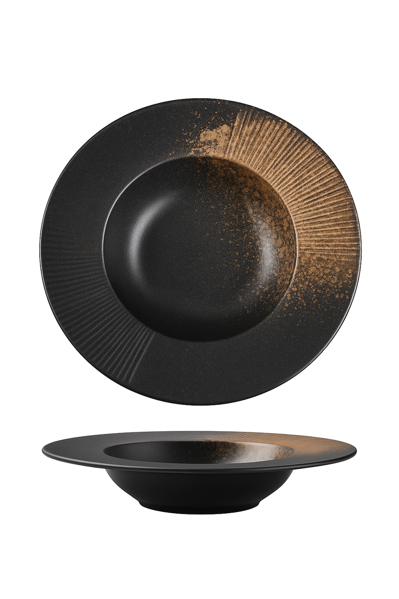 Assiette creuse céramique style chapeau paille japonaise rayures