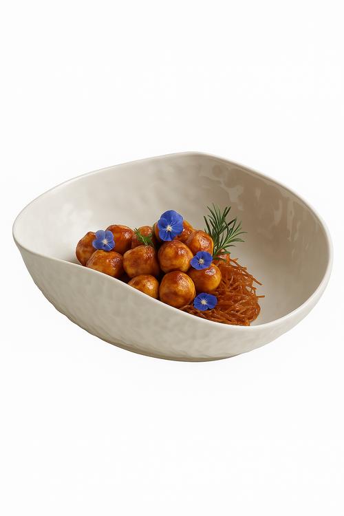 Assiette creuse ovale style coquillage motif roche minimaliste