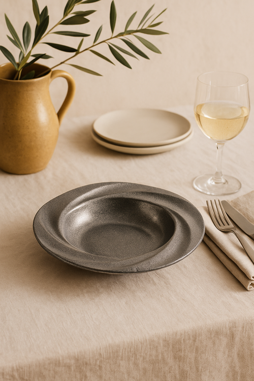 assiette creuse retro inox pour salade pates dessert