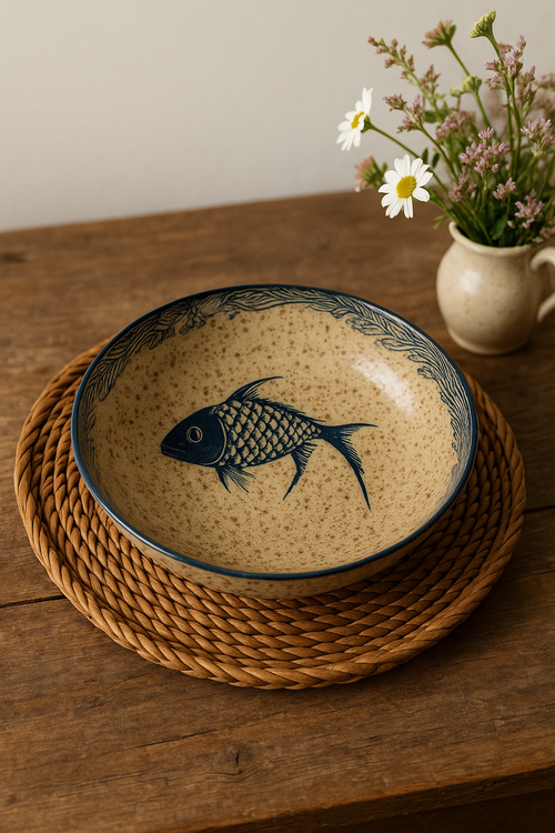 Assiette dessert japonaise ceramique motif floral peinte main