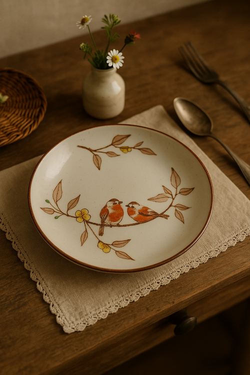 Assiette dessert japonaise ceramique motifs floraux peinte main