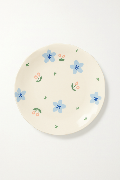 Assiette gateau ceramique artisanale style coreen motif floral