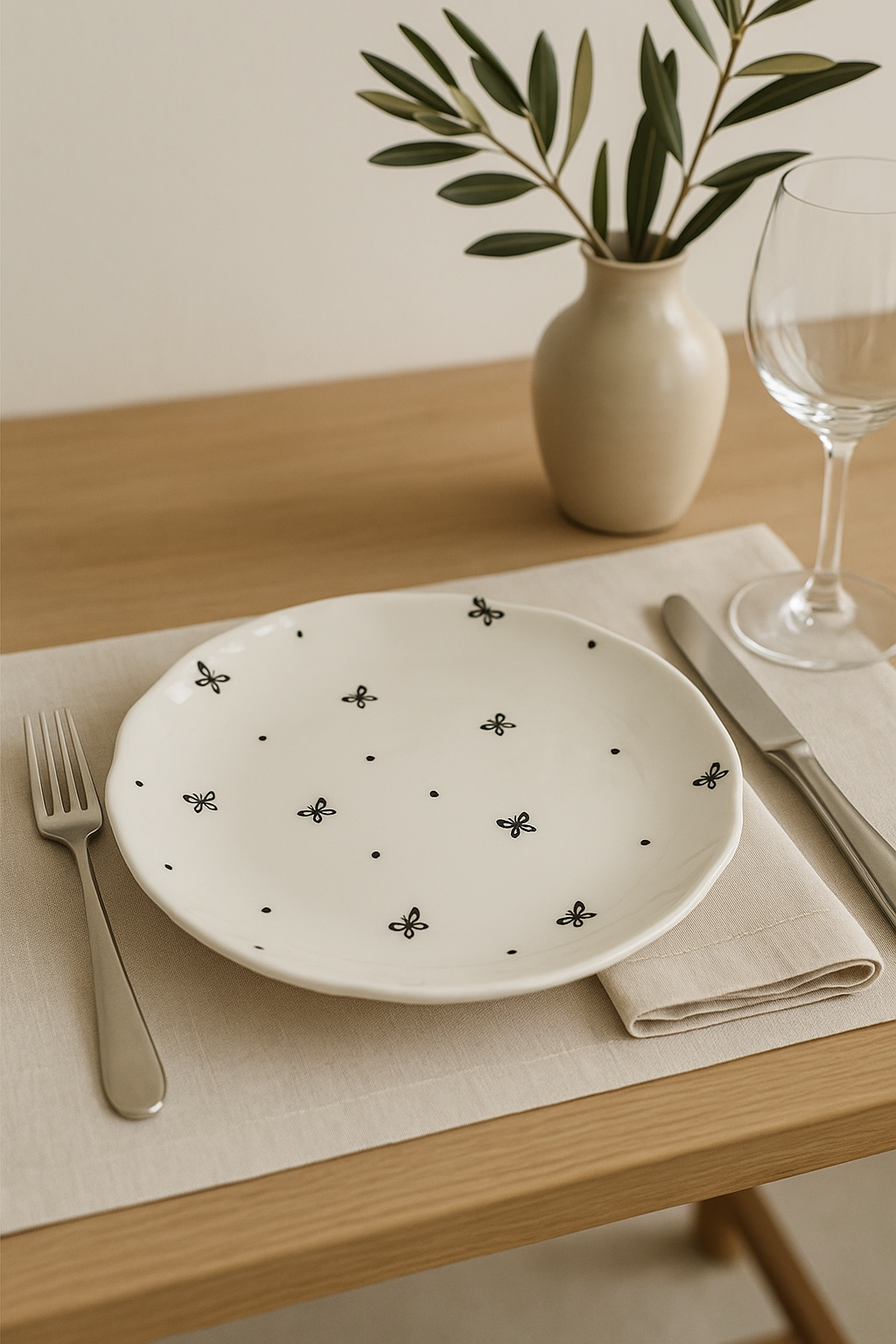 Assiette gateau ceramique style coreen motif floral irregulier - vue 3 sur 3