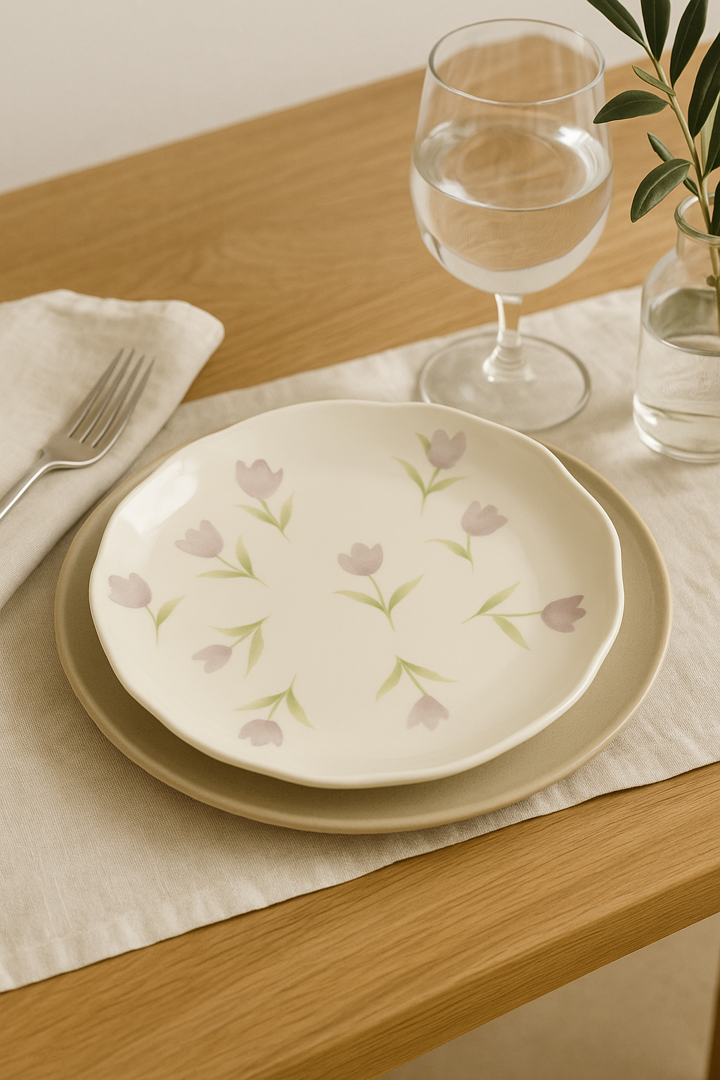 Assiette gâteau céramique style coréen motif floral irrégulier - vue 3 sur 3