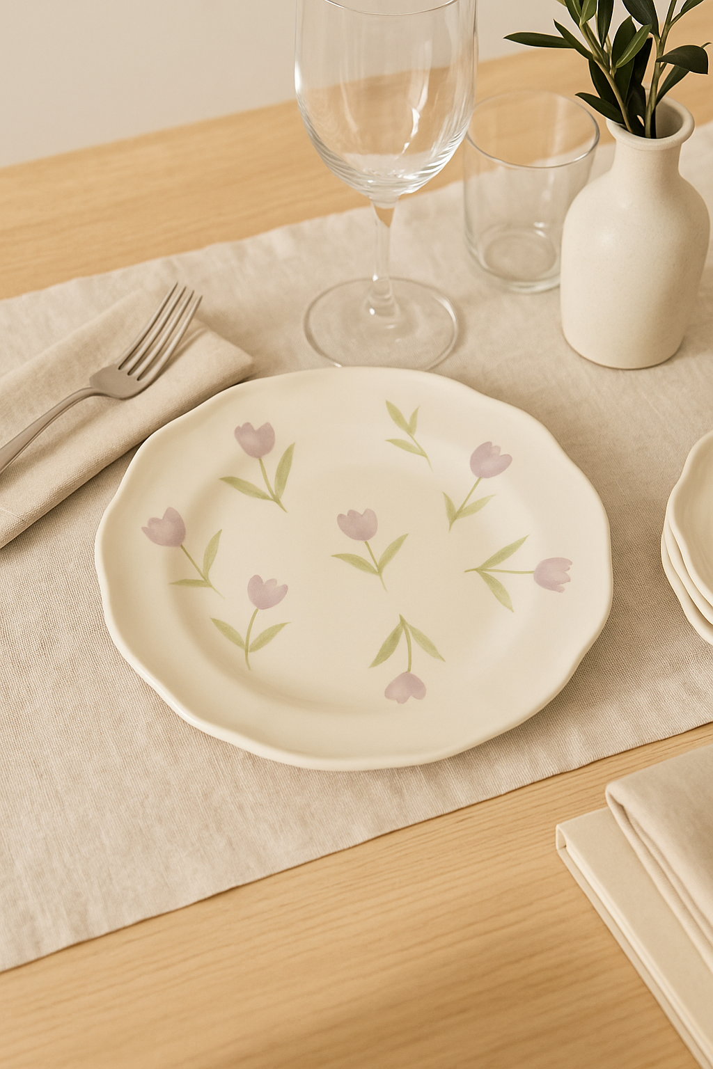 Assiette gateau ceramique style coreen motif floral irregulier - vue 3 sur 3