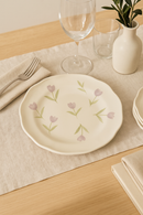 Assiette gateau ceramique style coreen motif floral irregulier