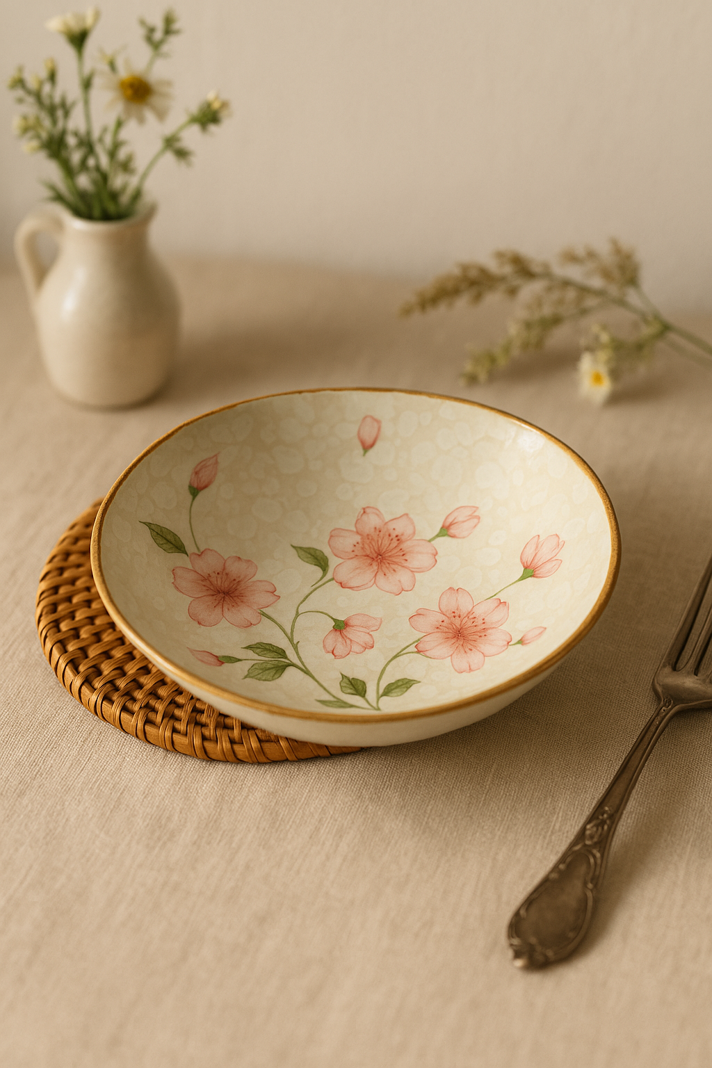 Assiette japonaise céramique motif floral bol profond - vue 3 sur 3
