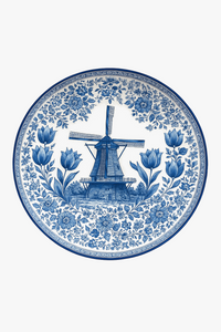 Assiette murale 20 cm porcelaine motif moulin vintage