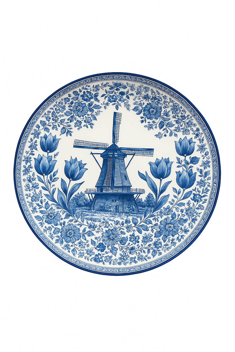 Assiette murale 20 cm porcelaine motif moulin vintage