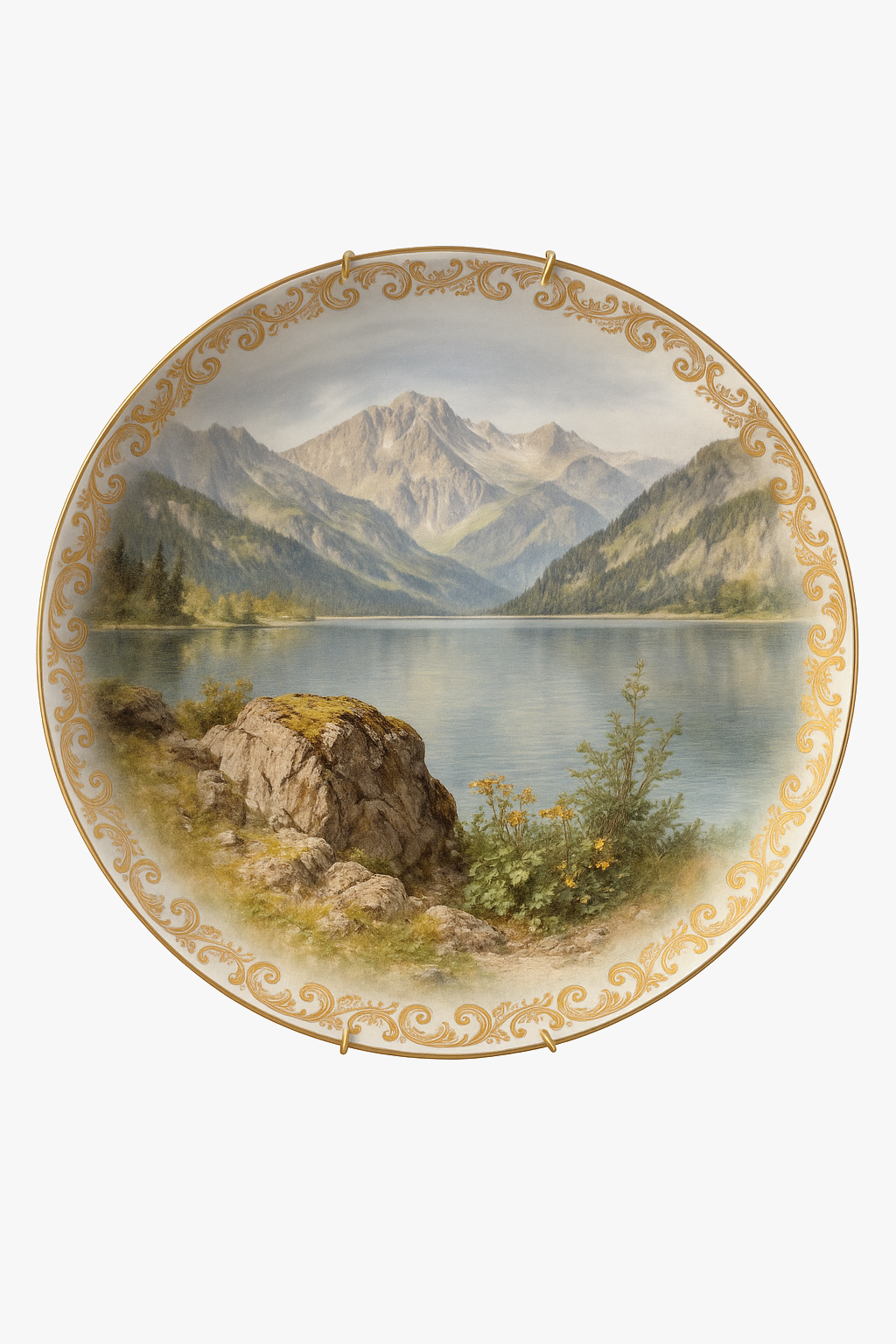 Decorative ceramic wall plate with elegant landscape design