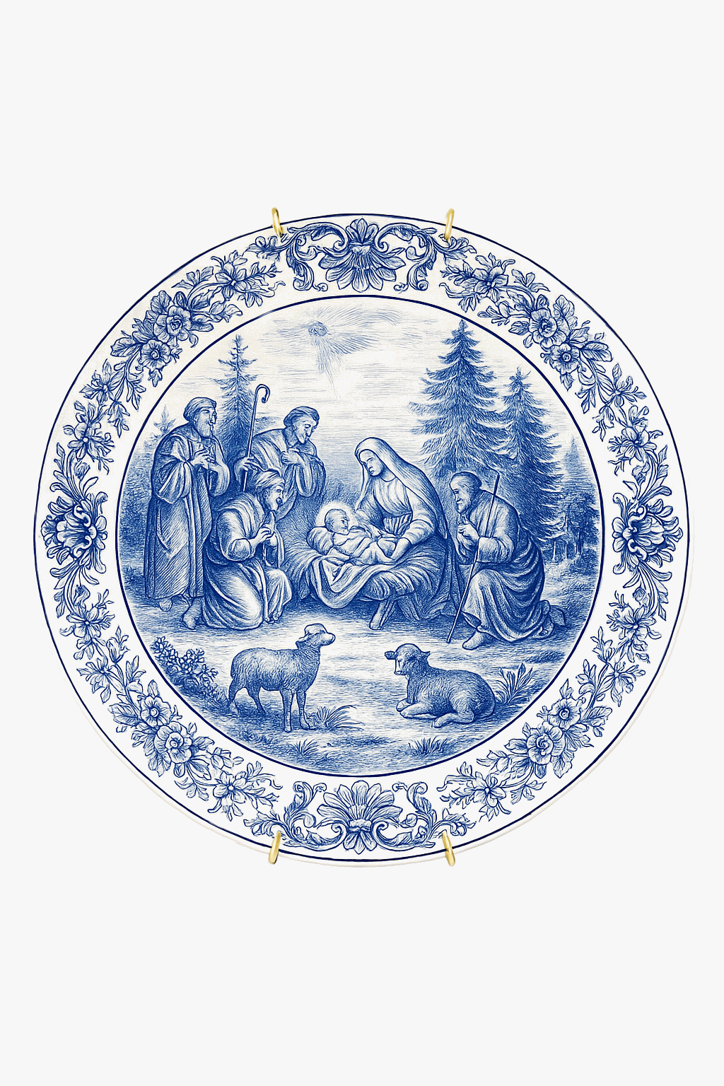 Vintage ceramic wall plate with religious nativity design