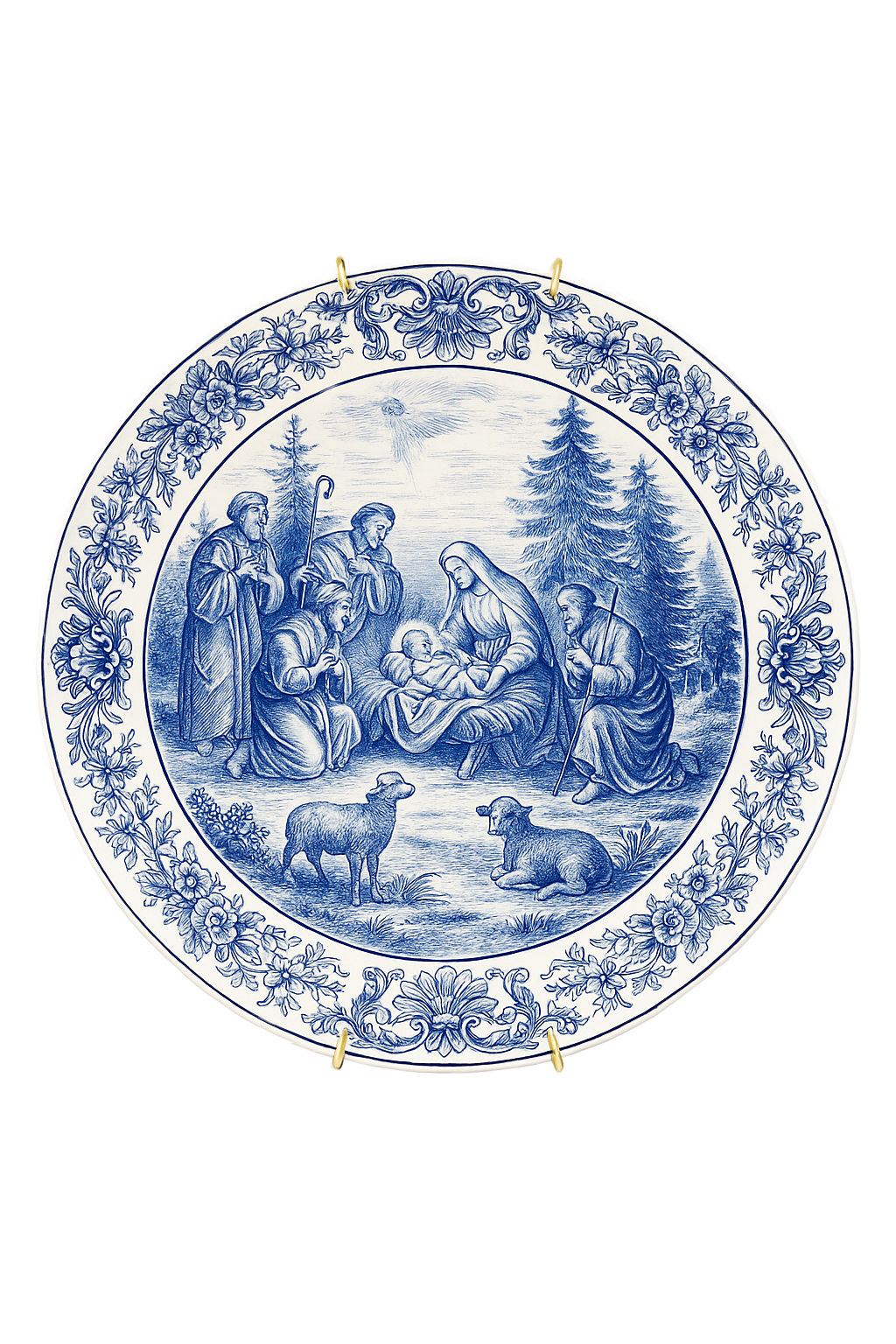 Assiette murale vintage céramique décor religieux crèche bijoux