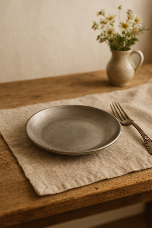 Assiette plate acier inoxydable style industriel camping