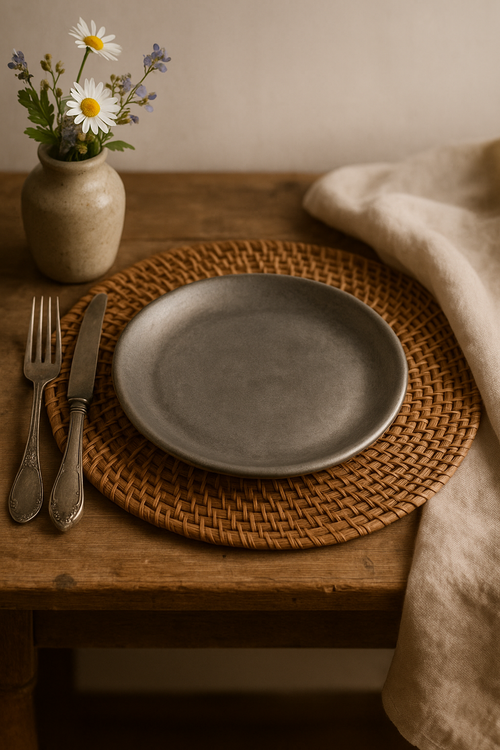 Assiette plate acier inoxydable style industriel vintage camping
