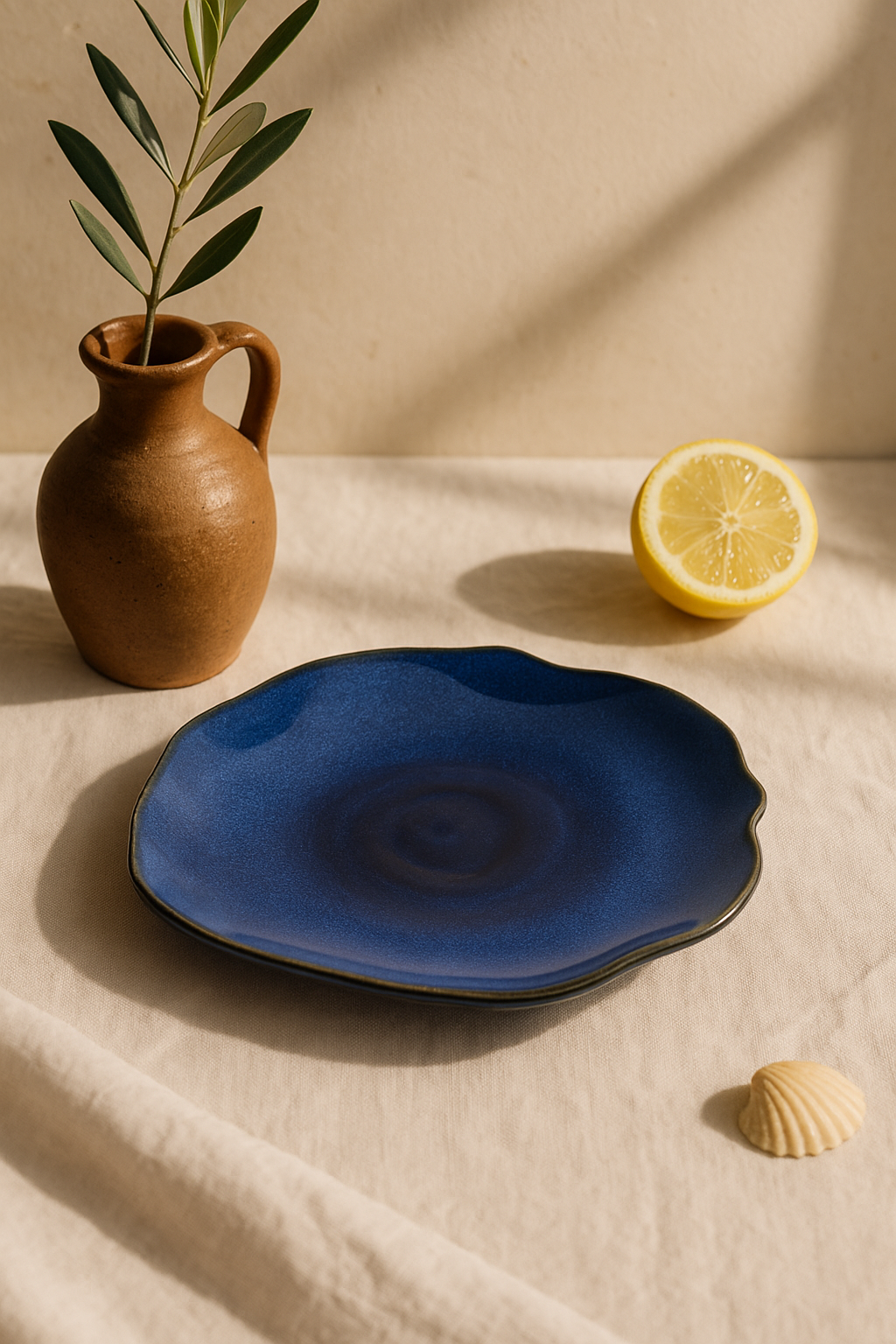 assiette plate ceramique japonaise forme coquille irreguliere - vue 3 sur 3