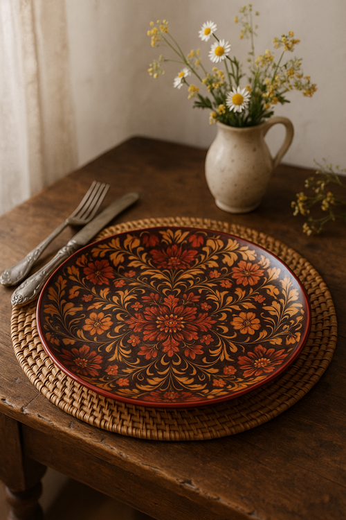 Assiette plate ceramique style boheme motifs creatifs table