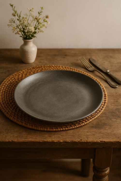 Assiette plate vintage acier inox style industriel camping