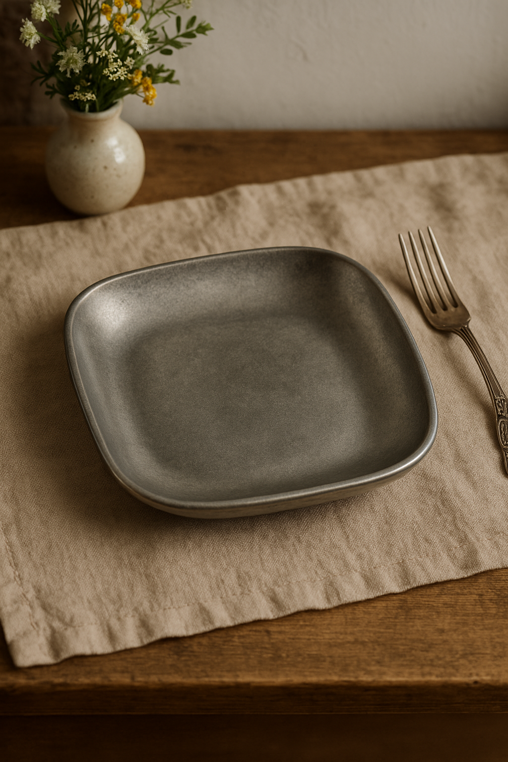 Assiette plate vintage acier inox style industriel camping - vue 3 sur 3