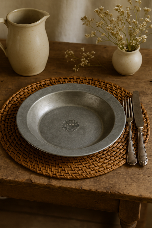 assiette plate vintage acier inox style industriel camping