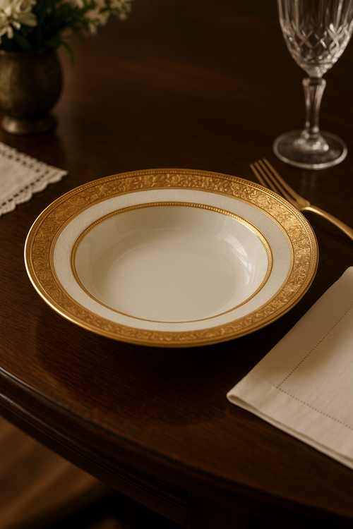 Assiette porcelaine style palais relief steak décor européen