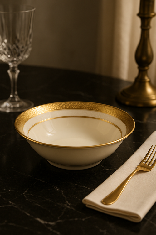 Assiette porcelaine style palais relief steak doré
